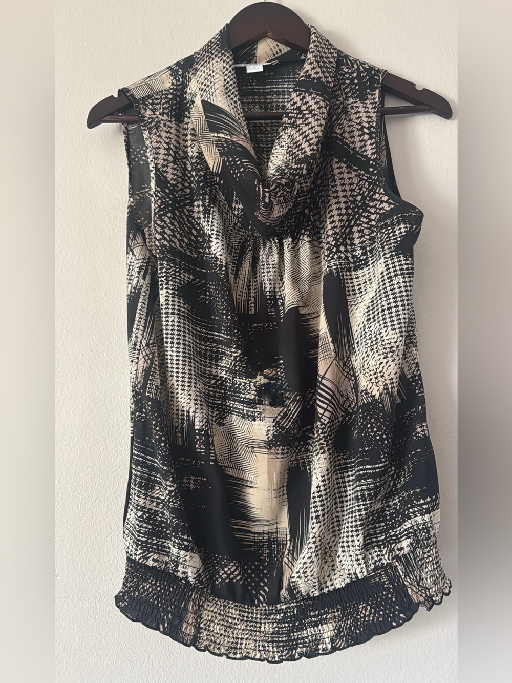 Sleeveless Printed Cowl Neck Top - Black & Cream